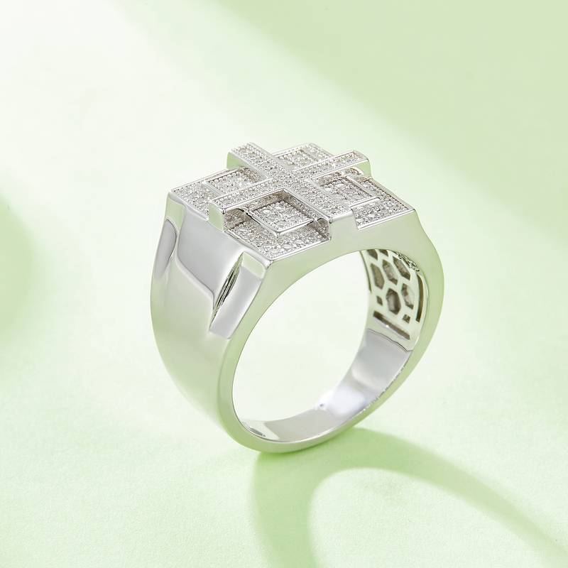 R3867豪镶S925银镀白金MoissaniteMen's Ring厘石D级0.53ct